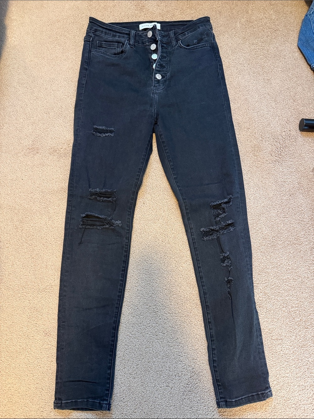Flying Monkey High-Rise Distressed Skinny Jeans - Black